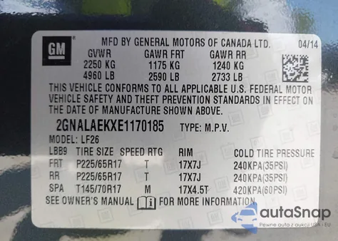 2014 Chevrolet Equinox Ls z USA, uszkodzony, nr VIN 2GNALAEKXE1170185
